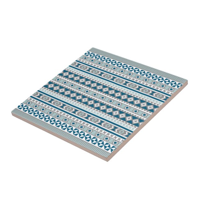 Tribal Blanket Pattern Green Blue and Grey Tile (Side)