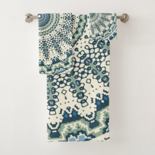 Tribal Blue Green Mandala Bath Towel Set