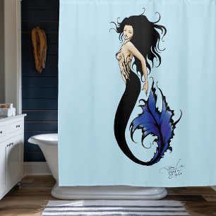 Tribal Blue Mermaid Elegant Fantasy Siren Shower Curtain
