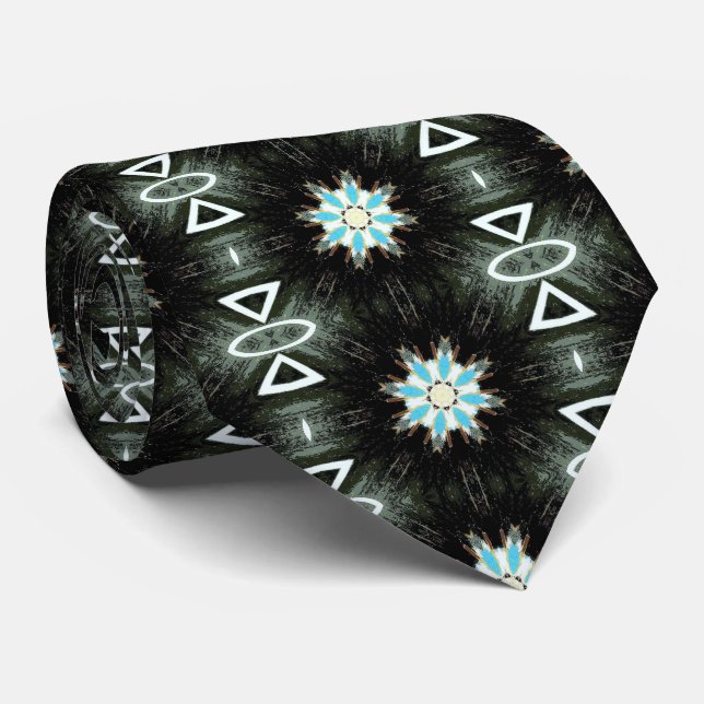 tribal blue star bursts black tie (Rolled)