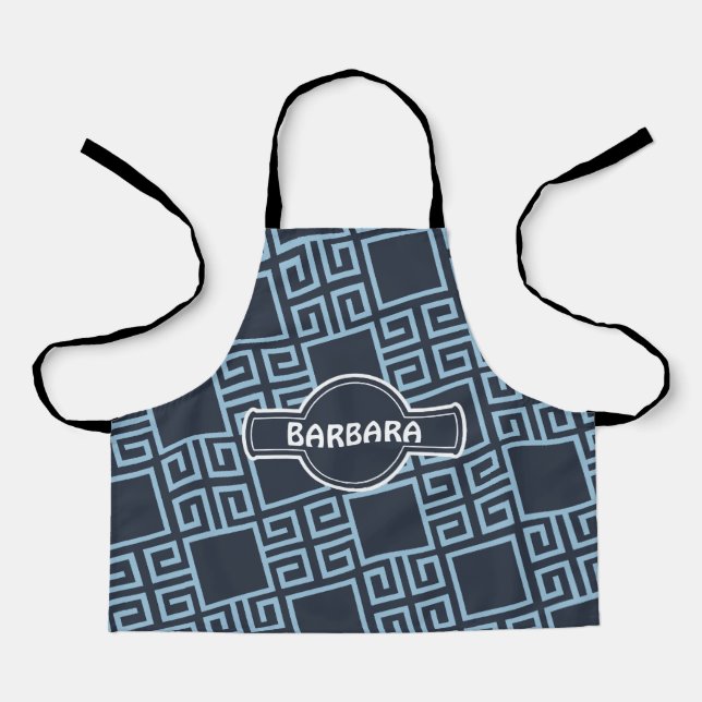 Tribal Blue White Minimal Pattern Apron (Front)