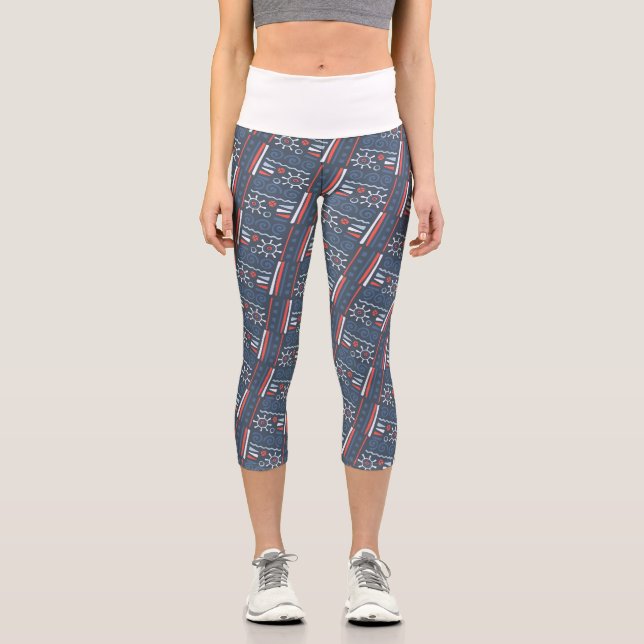 Tribal Bohemian Drawings Colourful Pattern Capri Leggings (Front)