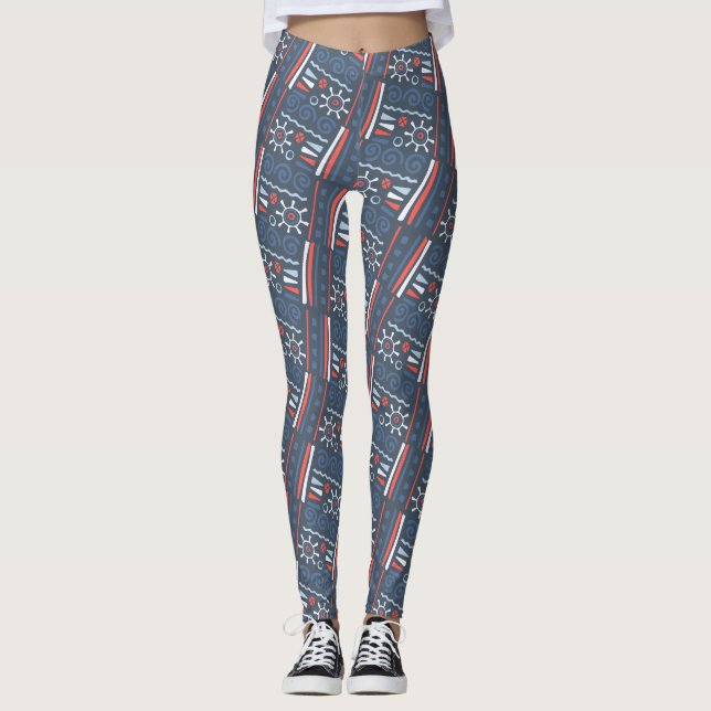 Tribal Bohemian Drawings Colourful Pattern Leggings (Front)
