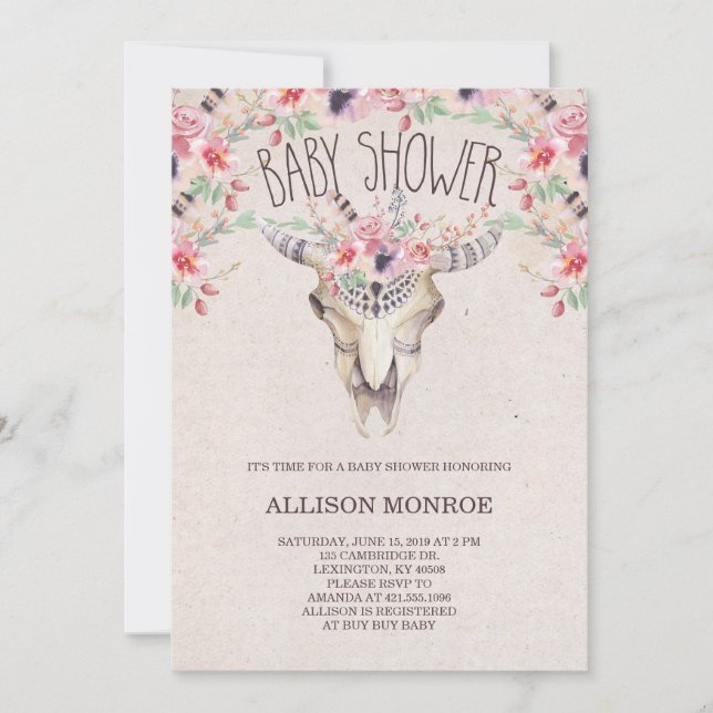 Tribal Boho and Floral Baby Shower Invitation (Front)