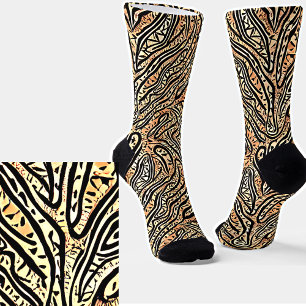 Tribal Boho Crocodile Black on Brown Socks