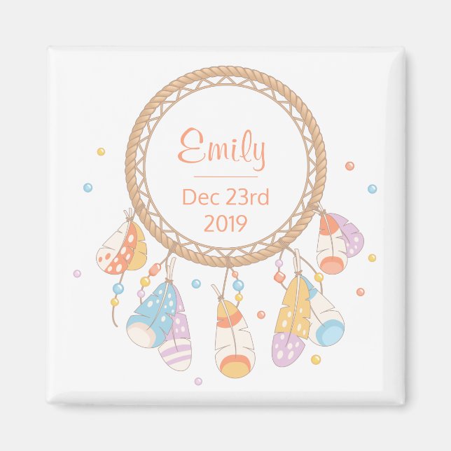 Tribal Boho Dreamcatcher New Baby Keepsake Magnet (Front)