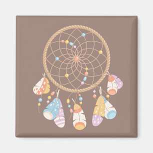 Tribal Boho Dreamcatcher On Brown Magnet