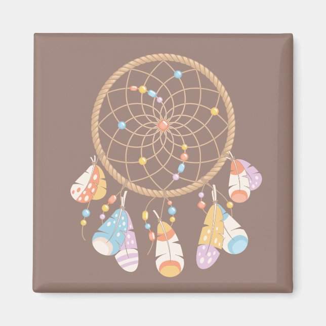 Tribal Boho Dreamcatcher On Brown Magnet (Front)