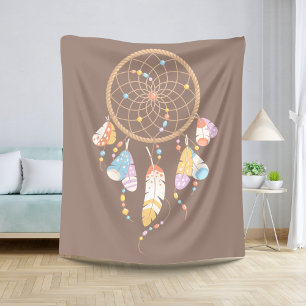 Tribal Boho Dreamcatcher on Brown Sherpa Blanket