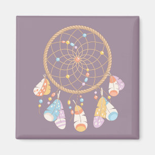 Tribal Boho Dreamcatcher On Purple Magnet