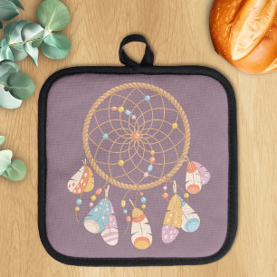 Tribal Boho Dreamcatcher On Purple Pot Holder