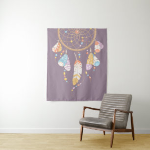 Tribal Boho Dreamcatcher on Purple Tapestry