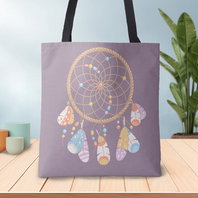Tribal Boho Dreamcatcher on Purple Tote Bag (Creator Uploaded)