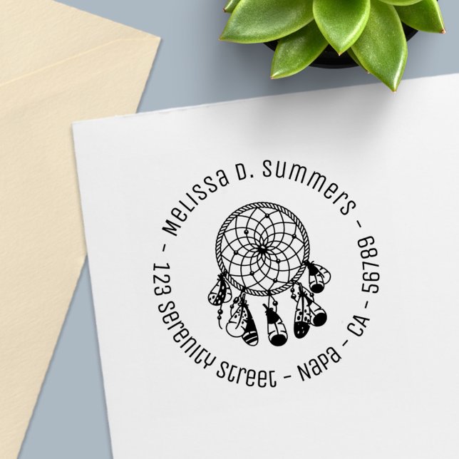 Tribal Boho Dreamcatcher Round Address 2 Self-inking Stamp (Creator Uploaded)