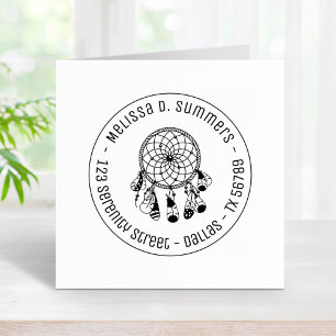 Tribal Boho Dreamcatcher Round Address 3 Rubber Stamp
