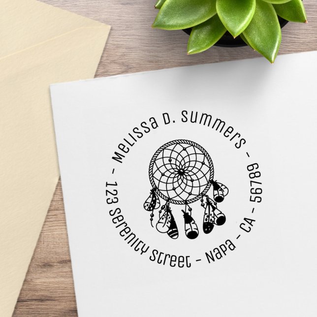 Tribal Boho Dreamcatcher Round Address 4 Rubber Stamp (Creator Uploaded)