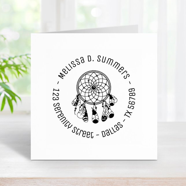 Tribal Boho Dreamcatcher Round Address 4 Rubber Stamp (Creator Uploaded)
