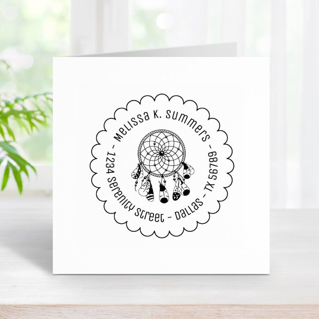 Tribal Boho Dreamcatcher Scalloped Address Rubber Stamp (Creator Uploaded)