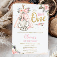 Tribal Boho Elephant Pink Wild One 1st Birthday