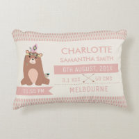 Tribal Boho Teddy Bear Birth Announcement Cushion