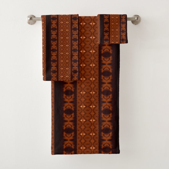 Tribal Brown & Black Pattern Bath Towel Set (Insitu)