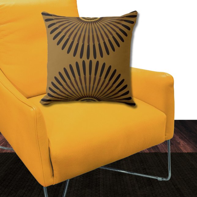 Tribal Brown Centred Feathery Fan Cushion (Brown Tribal Patterned Pillow)