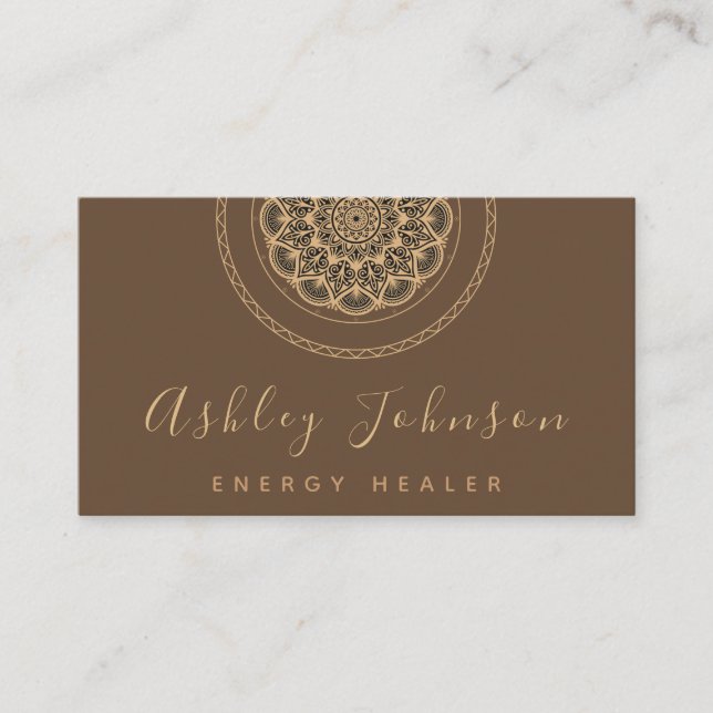 Tribal Brown Mandala Meditation Energy Healing Business Card (Front)