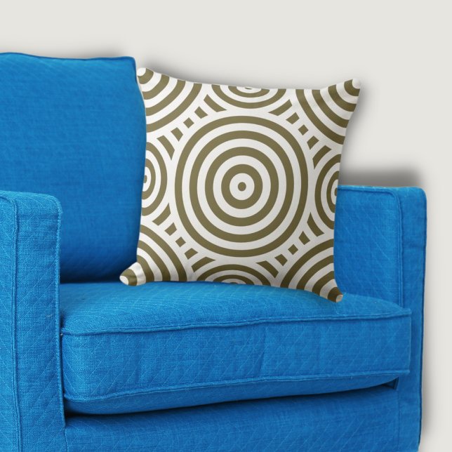 Tribal Brown & White Nested Circle Pattern Cushion (Tribal Brown & White Nested Circle Pattern Throw Pillow, Blue Armchair)