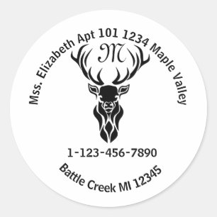 Tribal Buck Silhouette Monogram Home Address Keych Classic Round Sticker
