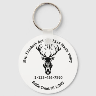 Tribal Buck Silhouette Monogram Home Address Keych Key Ring