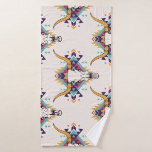 Tribal Bull Skull: Boho Seamless Bath Towel