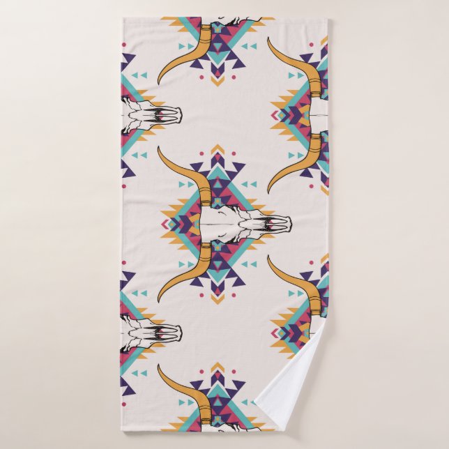 Tribal Bull Skull: Boho Seamless Bath Towel (Bath Towel)
