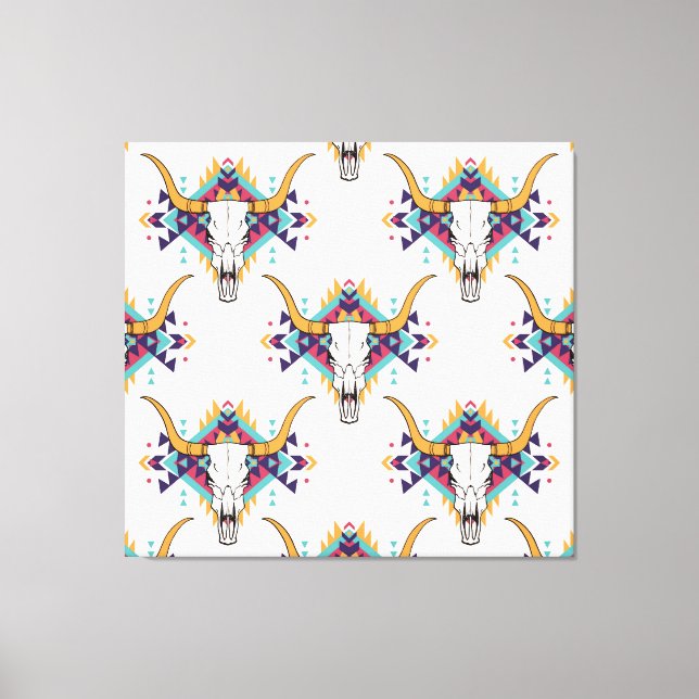 Tribal Bull Skull: Boho Seamless Canvas Print (Front)