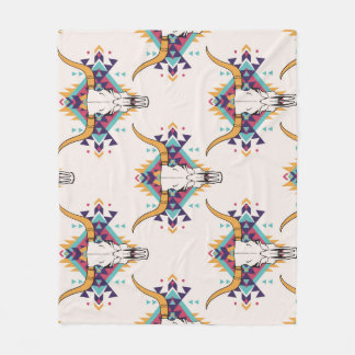 Tribal Bull Skull: Boho Seamless Fleece Blanket