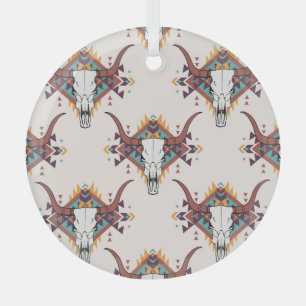 Tribal Bull Skull: Boho Seamless Glass Tree Decoration