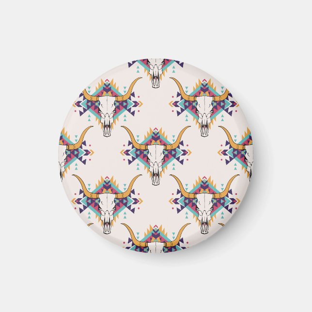 Tribal Bull Skull: Boho Seamless Magnet (Front)