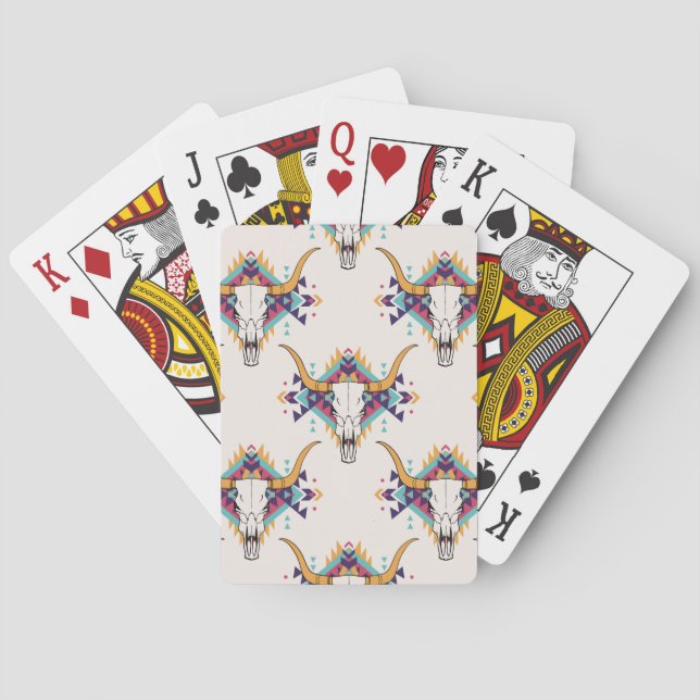 Tribal Bull Skull: Boho Seamless Playing Cards (Back)