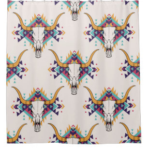 Tribal Bull Skull: Boho Seamless Shower Curtain