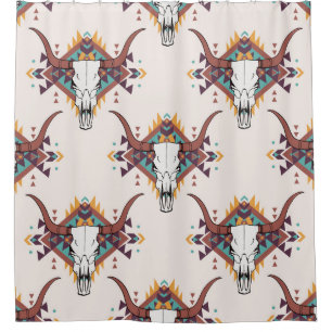 Tribal Bull Skull: Boho Seamless Shower Curtain