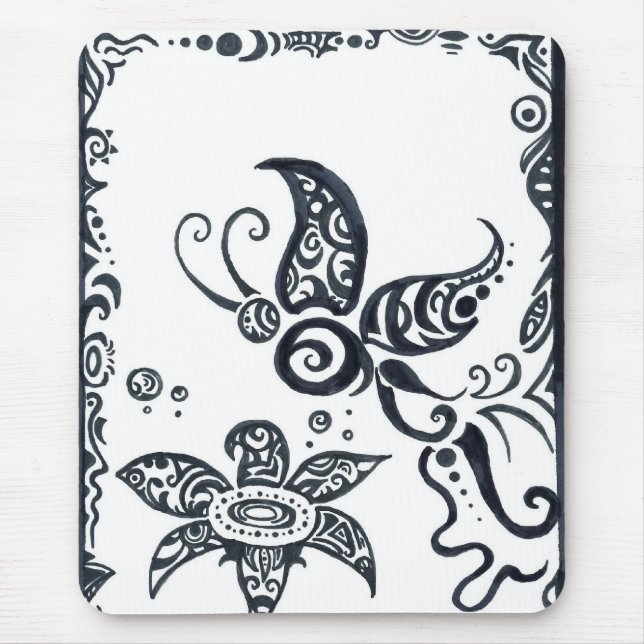 Tribal butterfly in black ink mousepad (Front)