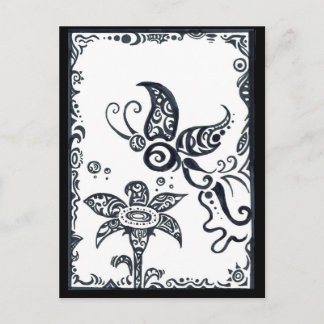 Tribal butterfly in black ink postcard