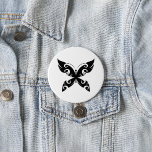 Tribal Butterfly Tattoo Bold Black Ink Style  7.5 Cm Round Badge