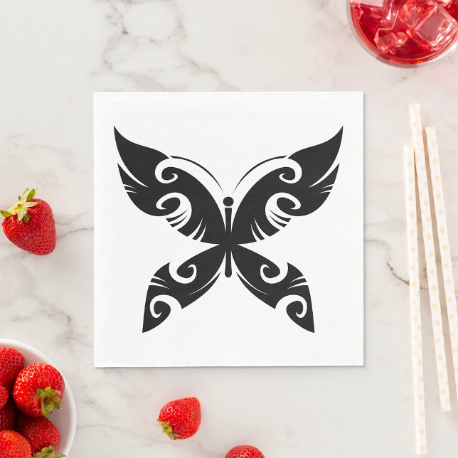 Tribal Butterfly Tattoo Bold Black Ink Style  Napkin (Creator Uploaded)