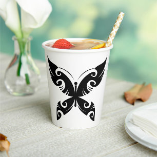 Tribal Butterfly Tattoo Bold Black Ink Style Paper Cups