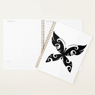Tribal Butterfly Tattoo Bold Black Ink Style  Planner