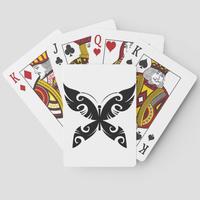 Tribal Butterfly Tattoo Bold Black Ink Style  Playing Cards (Back)