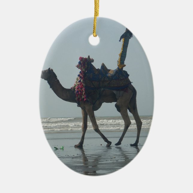 Tribal Camel Ride: Morning Tide Sands & Sea Ceramic Tree Decoration (Front)