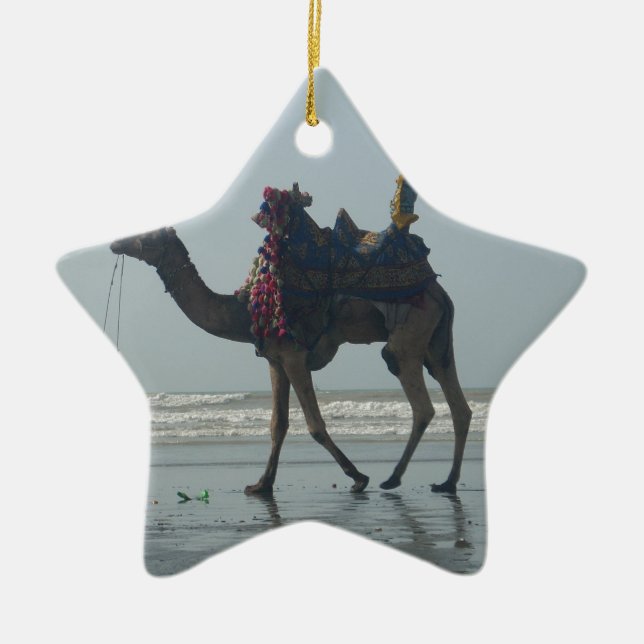 Tribal Camel Ride: Morning Tide Sands & Sea Ceramic Tree Decoration (Front)