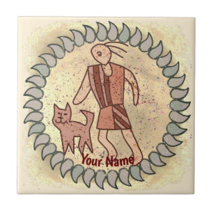 Tribal Cat Person Rune Tile