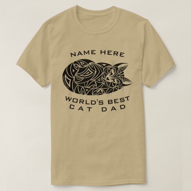Tribal Cat Sleeping Funny Worlds Best Cat Dad T-Shirt (Design Front)